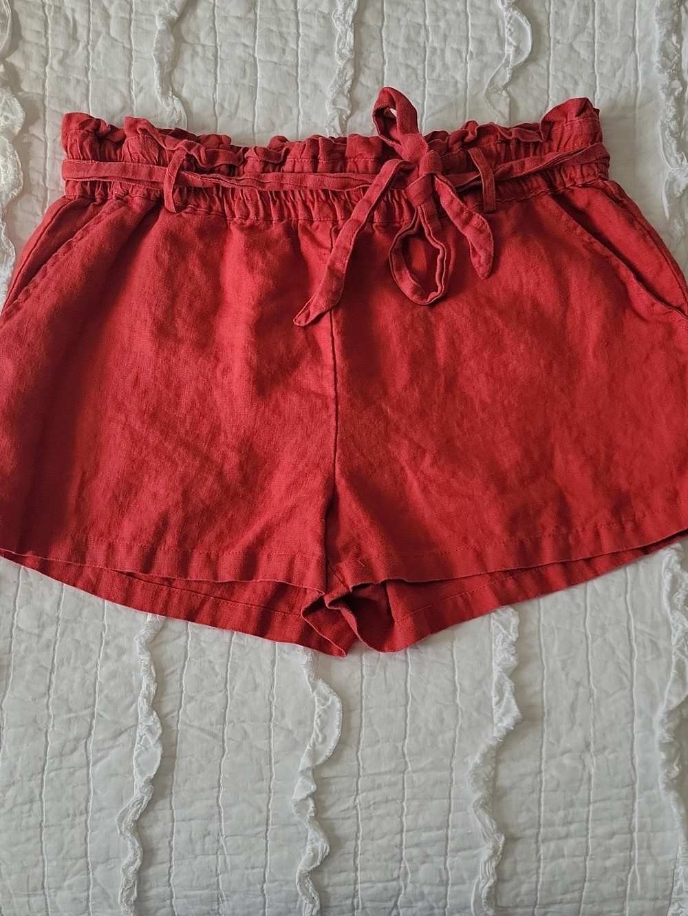 Sanctuary 100% Linen Paperbag-Waist Pull On Shorts L Burnt Red EUC